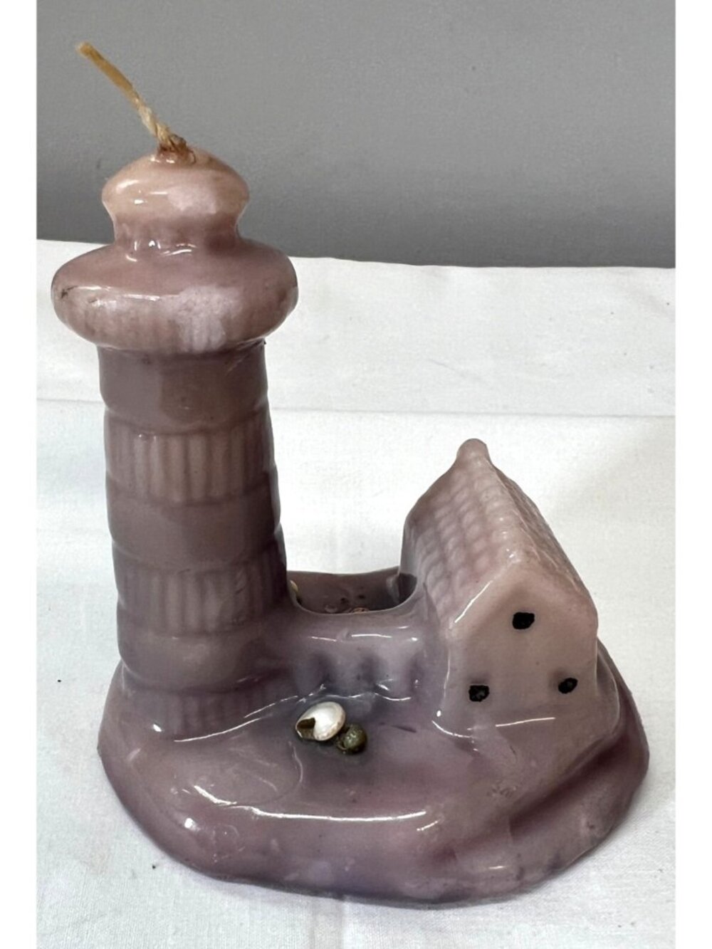 Lighthouse Figurine Candle With Shell & House Design